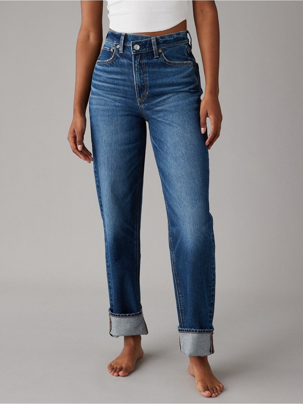 American Eagle Outfitters Women’s Boyfriend Jeans - Dark Blue Wash 8 long